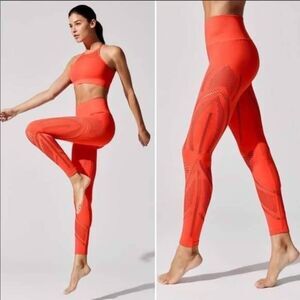 NUX Finesse Seamless Activewear Leggings Poppy Orange Air Vented Women's Small